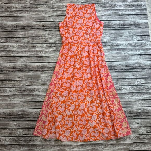 French Connection Women's Cossette Vero Crepe Midi Dress 6 Pink Orange White - Picture 15 of 15